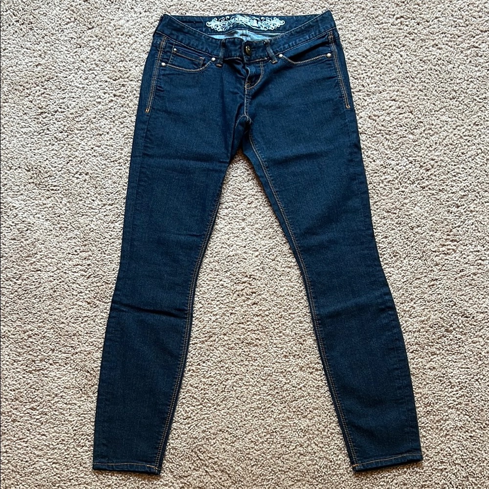 Express Jeans Dark Blue Jean Legging Zelda Slim Fit Ultra Low Rise Women 0 Short